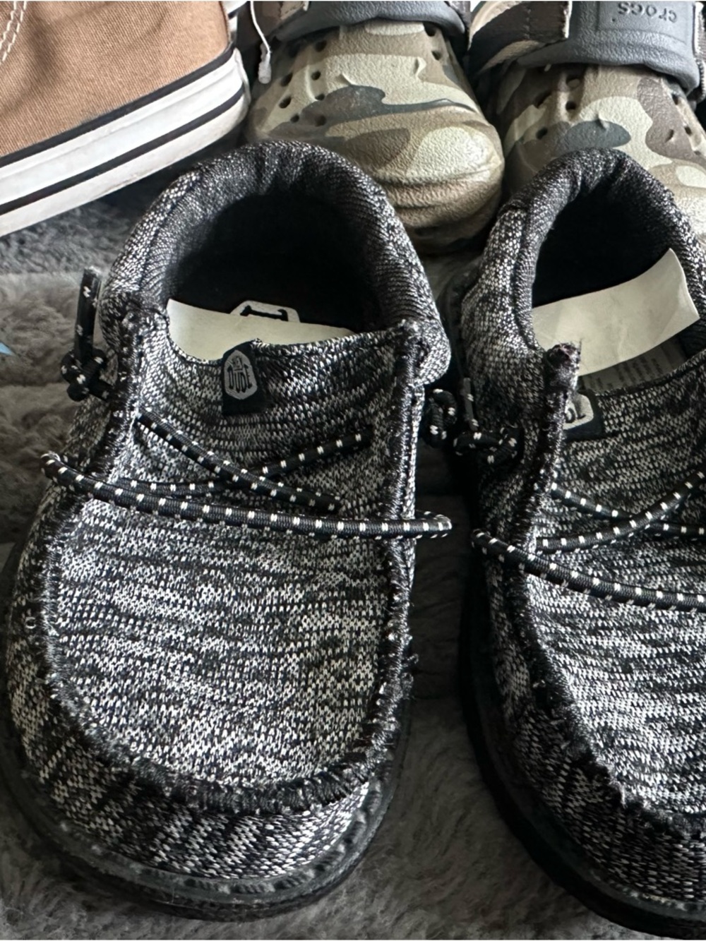 Hey Dude Marled Black & White Knit Slip-Ons